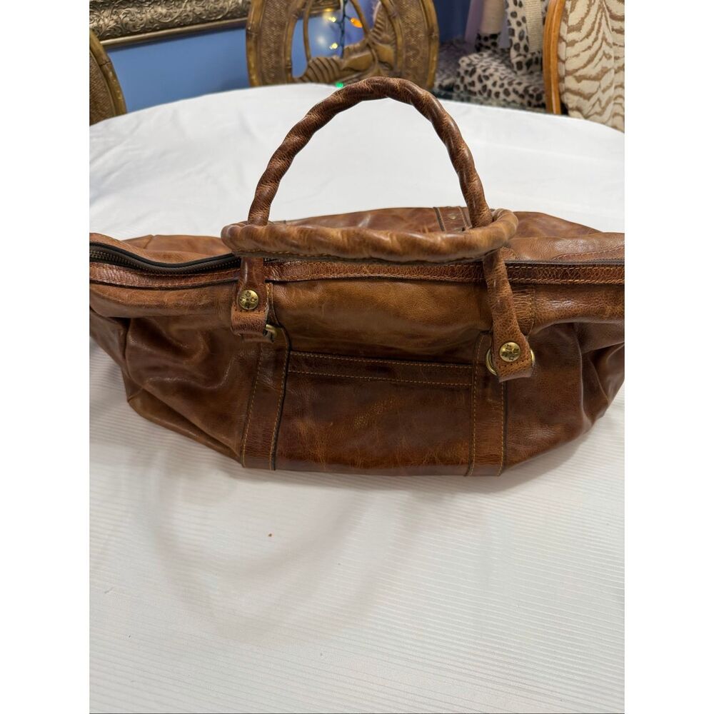 Patricia Nash Milano Distressed Brown Rugged Leather Carry On Duffle Bag - Picture 8 of 14